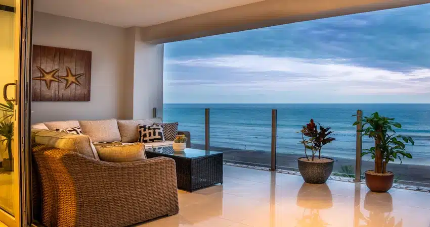 Diamante del Sol 802S, Jaco beachfront condo — Balcony lounge facing the Pacific